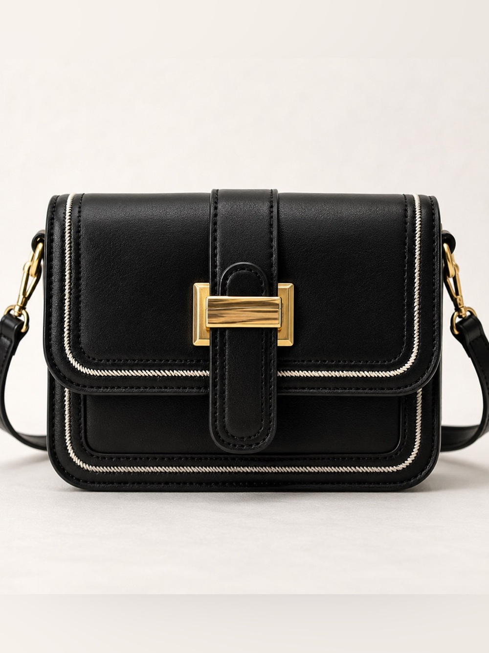 Black Structured Crossbody Purse Gold Hardware Adjustable Strap NWT